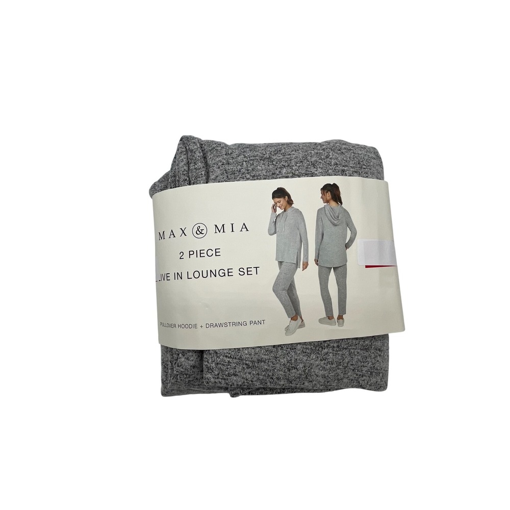 Max & Mia Womens Live In Lounge Set 2 Piece Hoodie and Jogger Heather Gray S